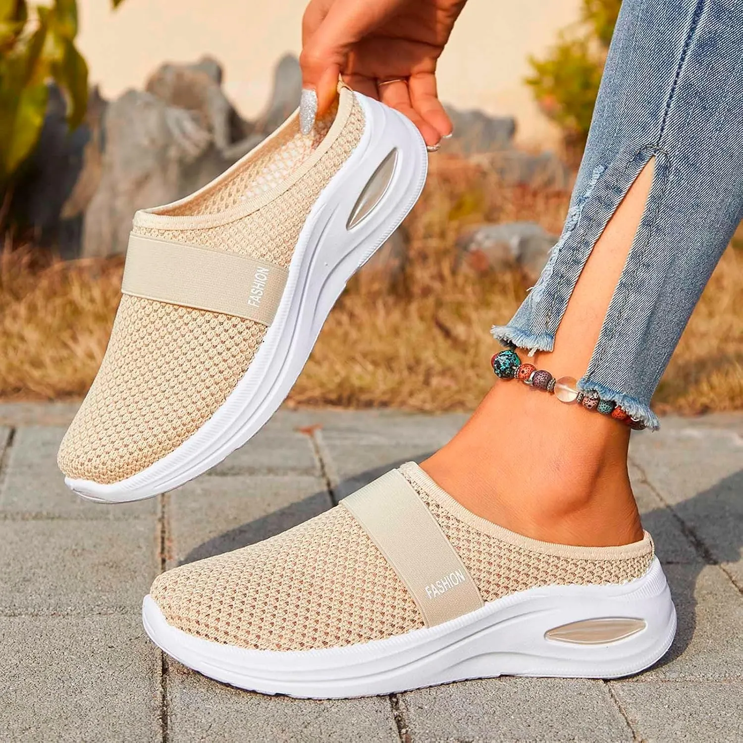 Orthopedic Sandals for Women Arch Support Sandals Mesh Air Cushion Sandal Breathable Closed Toe Slippers