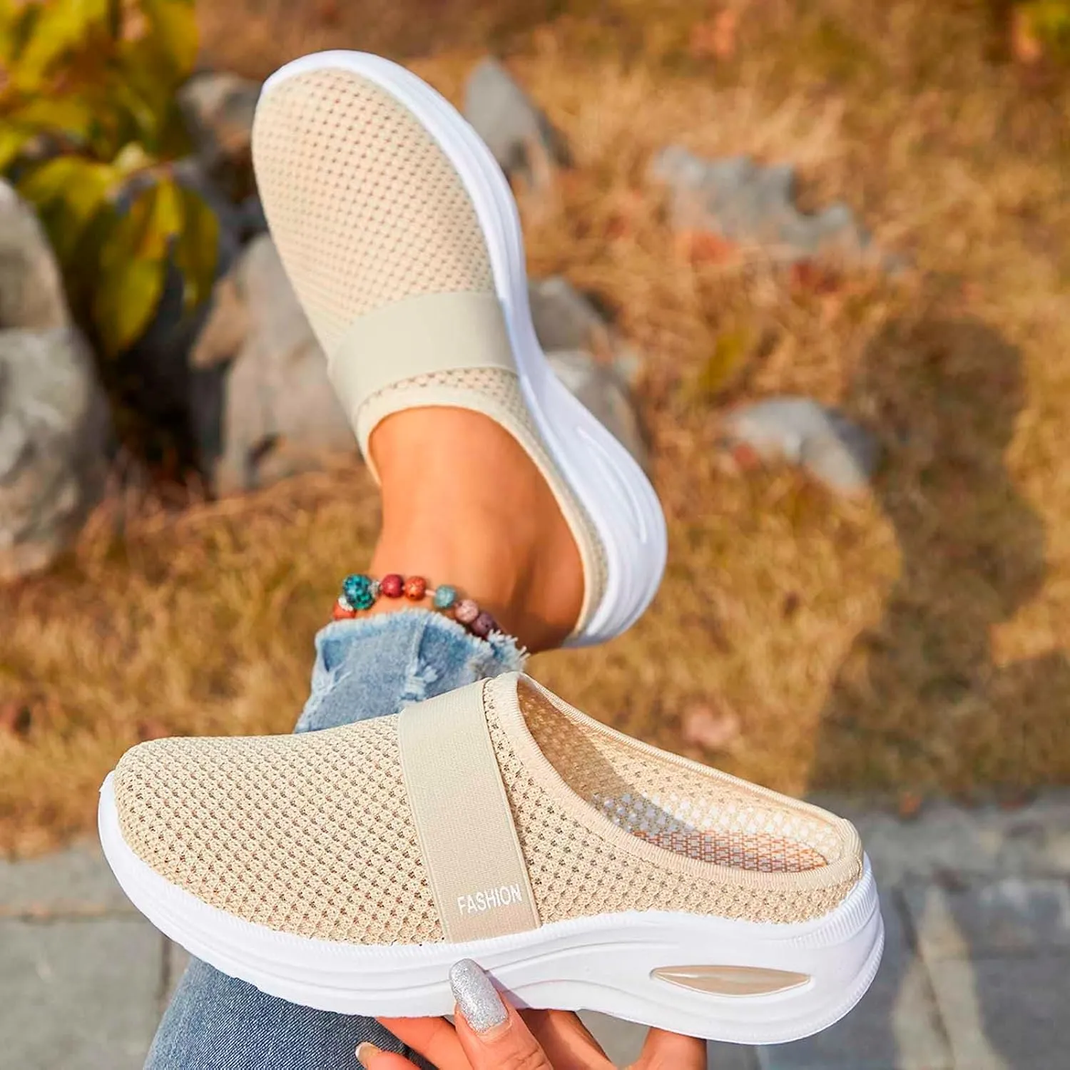 Orthopedic Sandals for Women Arch Support Sandals Mesh Air Cushion Sandal Breathable Closed Toe Slippers