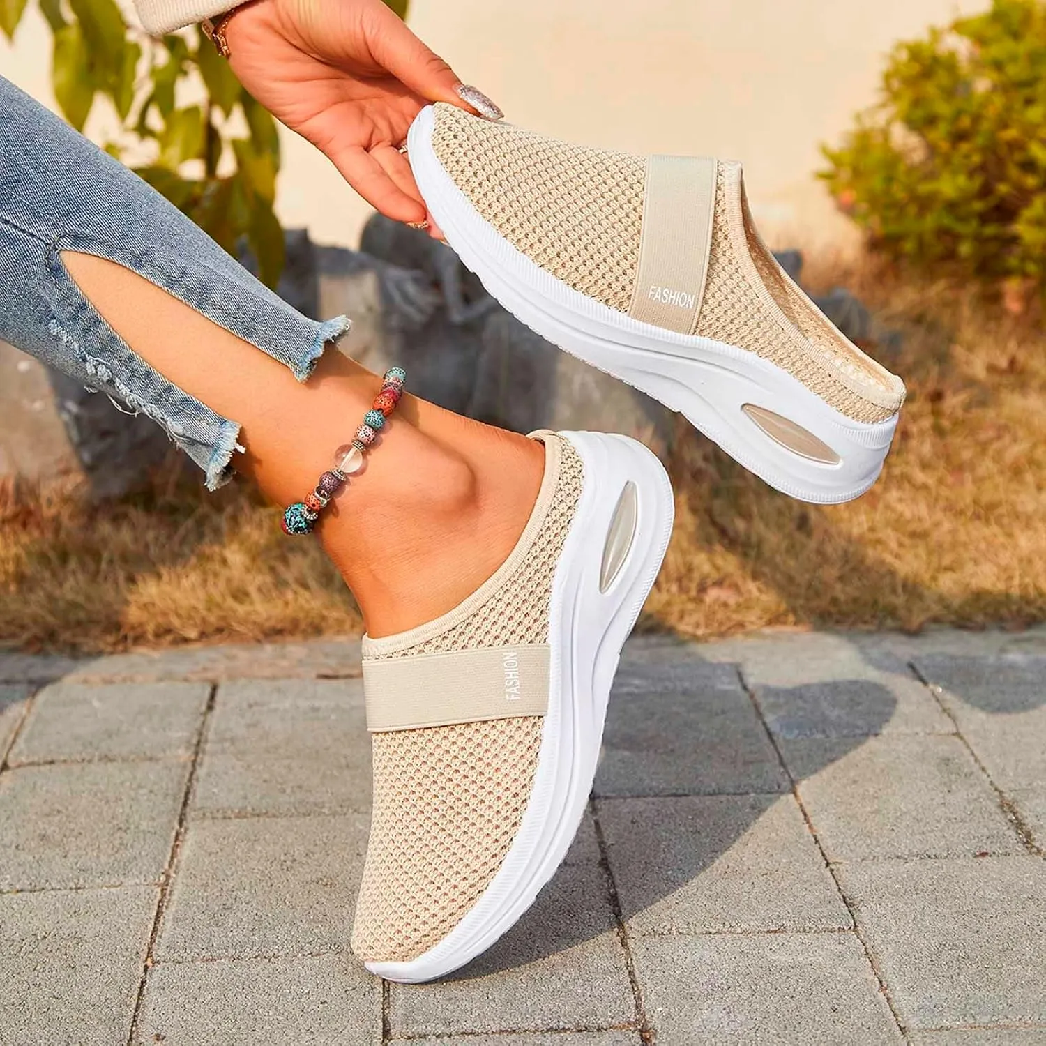Orthopedic Sandals for Women Arch Support Sandals Mesh Air Cushion Sandal Breathable Closed Toe Slippers