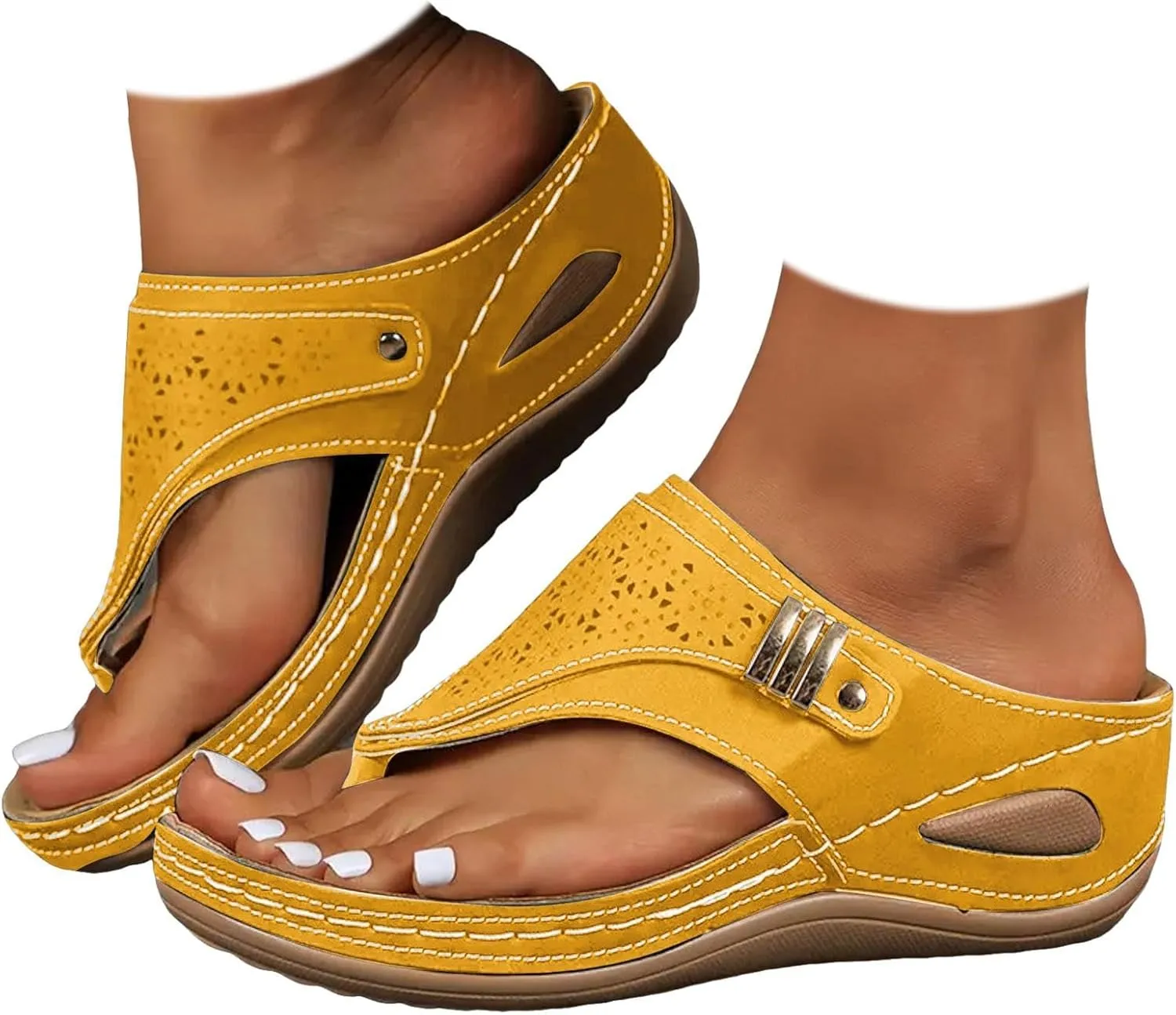 Orthopedic Sandals for Women Arch Support, Women Dressy Summer Comfortable Walking Sandals Slip On Strappy Sandal Wide Width Flip Flops Casual Beach Slippers Summer Shoes