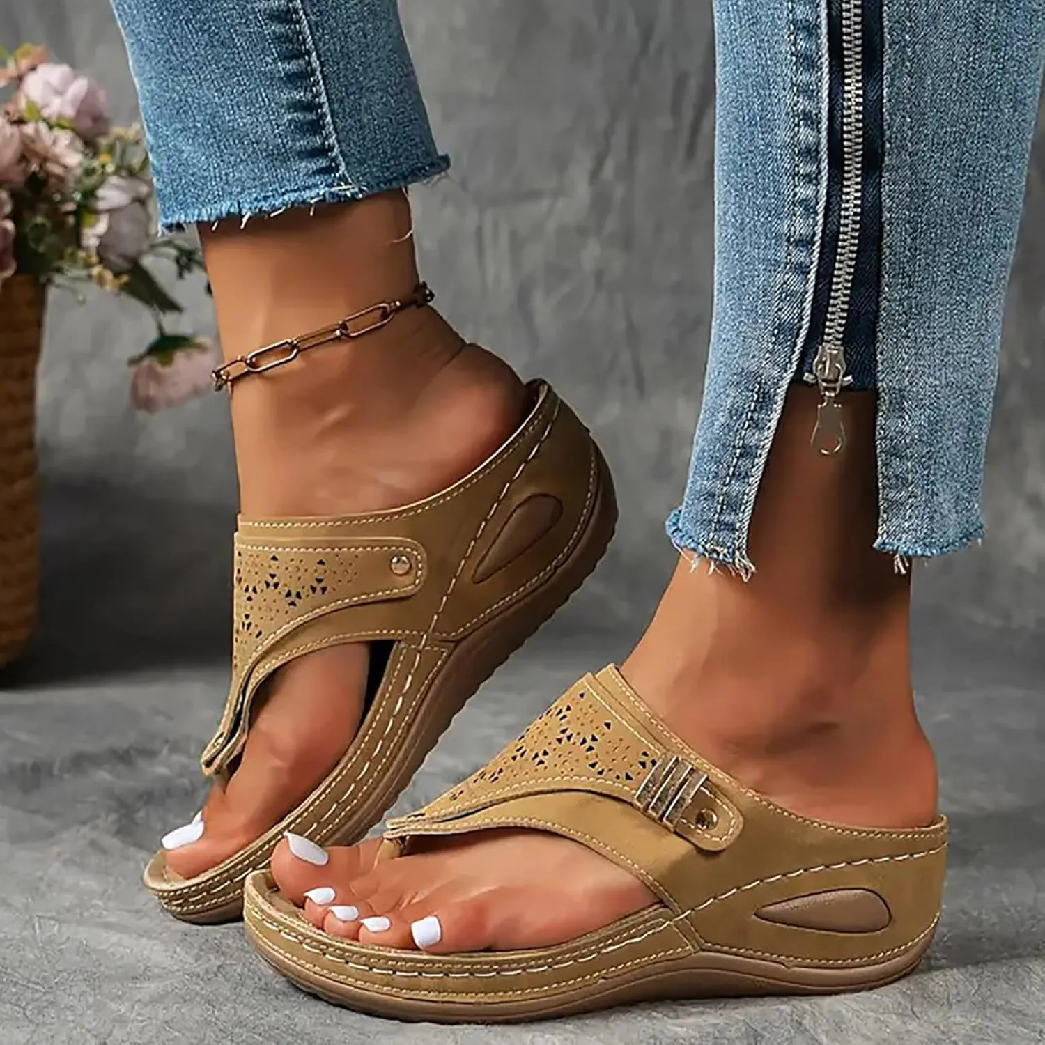 Orthopedic Sandals for Women, Women Dressy Summer Comfortable Wedge Sandals Wide Width Wedges Slip On Flip Flops
