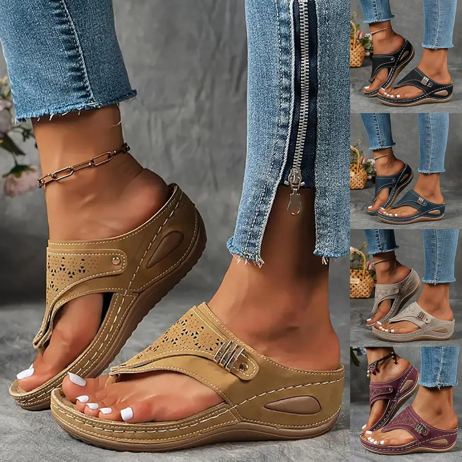 Orthopedic Sandals for Women, Women Dressy Summer Comfortable Wedge Sandals Wide Width Wedges Slip On Flip Flops