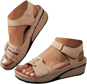 Orthopedic Wedge Sandals for Women 2025 Dressy,Strappy Arch Support Flat Sandal Walking Open Toe Ankle Strap Comfortable Platform Slip-On Shoes