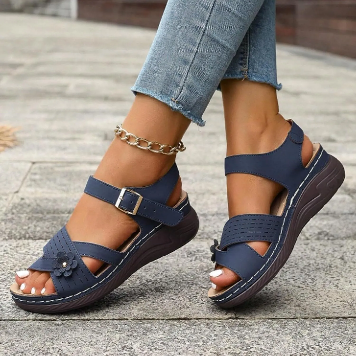 Orthopedic Wedge Sandals for Women Summer Dressy 2025,Strappy Arch Support Flat Wedges Walking Open Toe Ankle Strap Comfortable Platform Slip-On Shoe