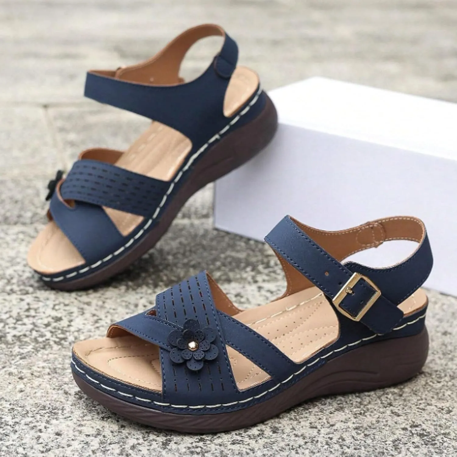 Orthopedic Wedge Sandals for Women Summer Dressy 2025,Strappy Arch Support Flat Wedges Walking Open Toe Ankle Strap Comfortable Platform Slip-On Shoe