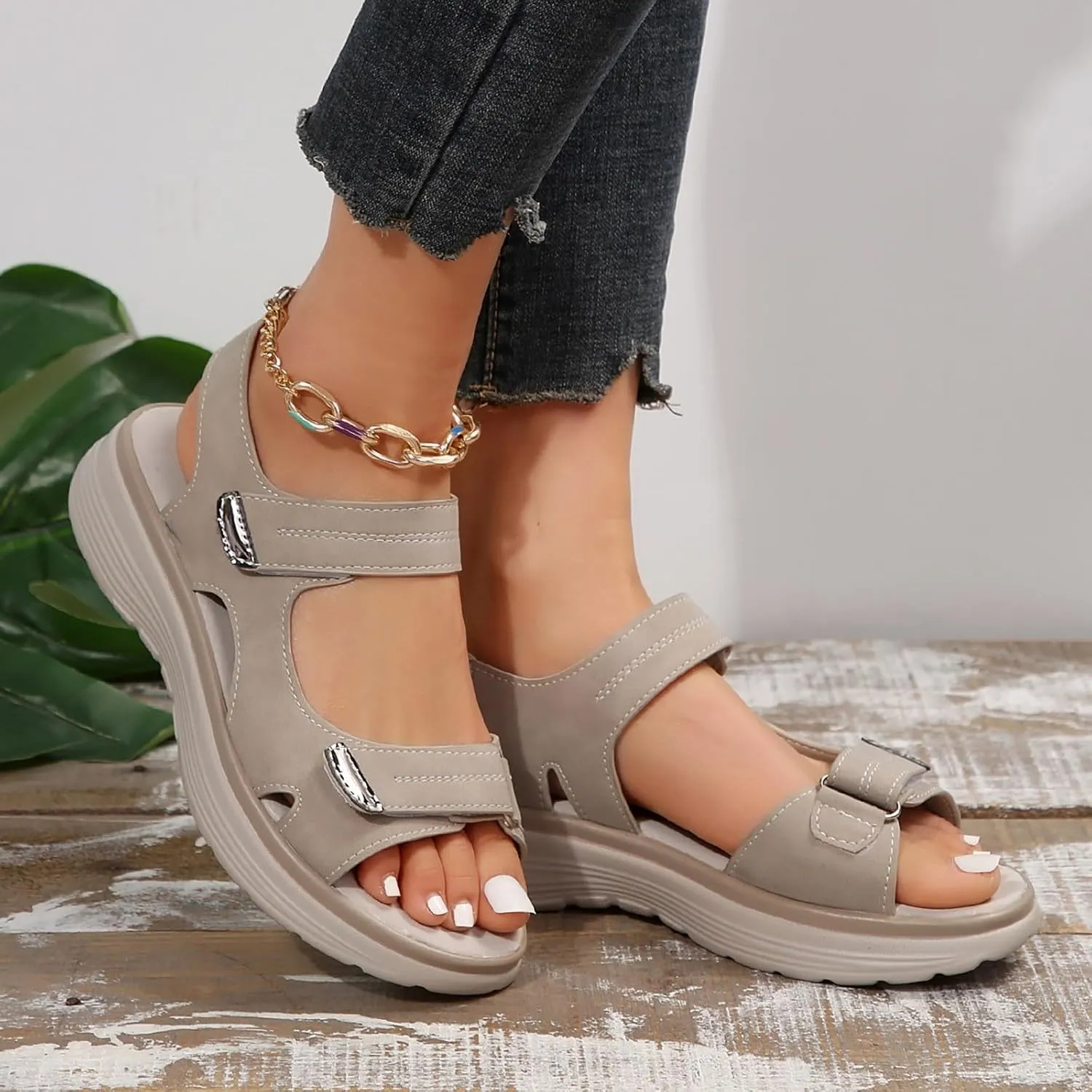 Orthopedic Wedge Sandals for Women Summer Dressy 2025,Strappy Arch Support Flat Wedges Walking Women Open Toe Ankle Strap Comfortable Platform Slip-On Shoe