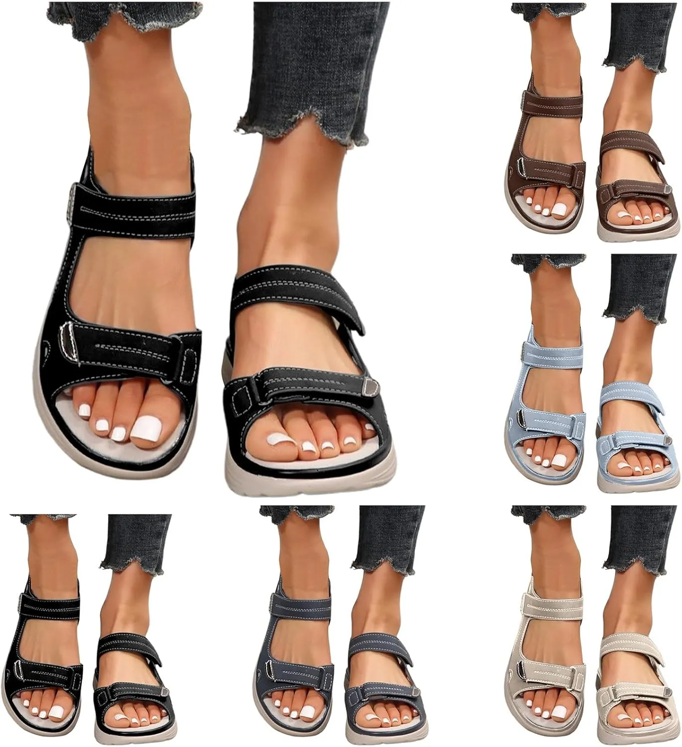 Orthopedic Wedge Sandals for Women Summer Dressy 2025,Strappy Arch Support Flat Wedges Walking Women Open Toe Ankle Strap Comfortable Platform Slip-On Shoe