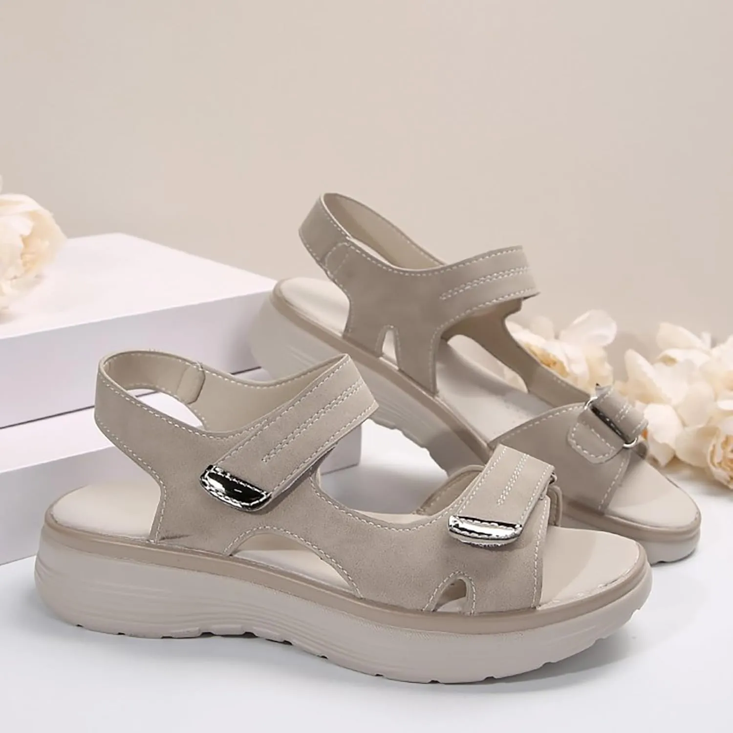 Orthopedic Wedge Sandals for Women Summer Dressy 2025,Strappy Arch Support Flat Wedges Walking Women Open Toe Ankle Strap Comfortable Platform Slip-On Shoe