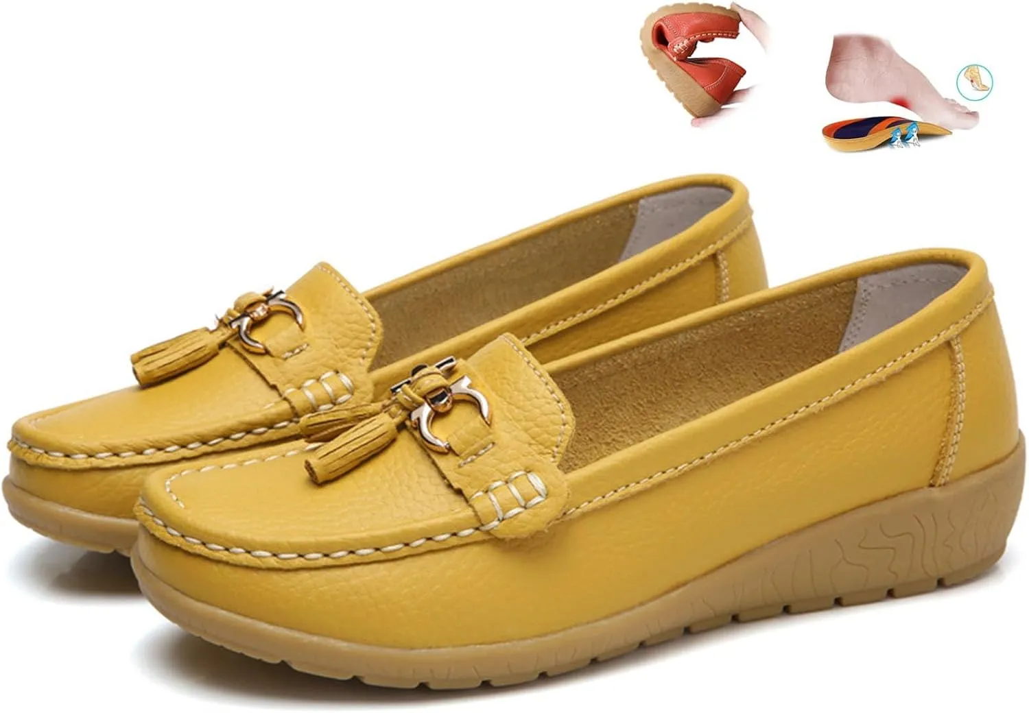 Orthopedic Women Breathable Leather Loafers Slip On Comfortable Walking Shoes for Work Casual Wear with Arch