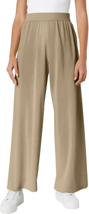 Pants for Women Plus Size Long Wide Leg High Waisted Pants Flowy Pleated Pull On Vacation Trousers with Pockets