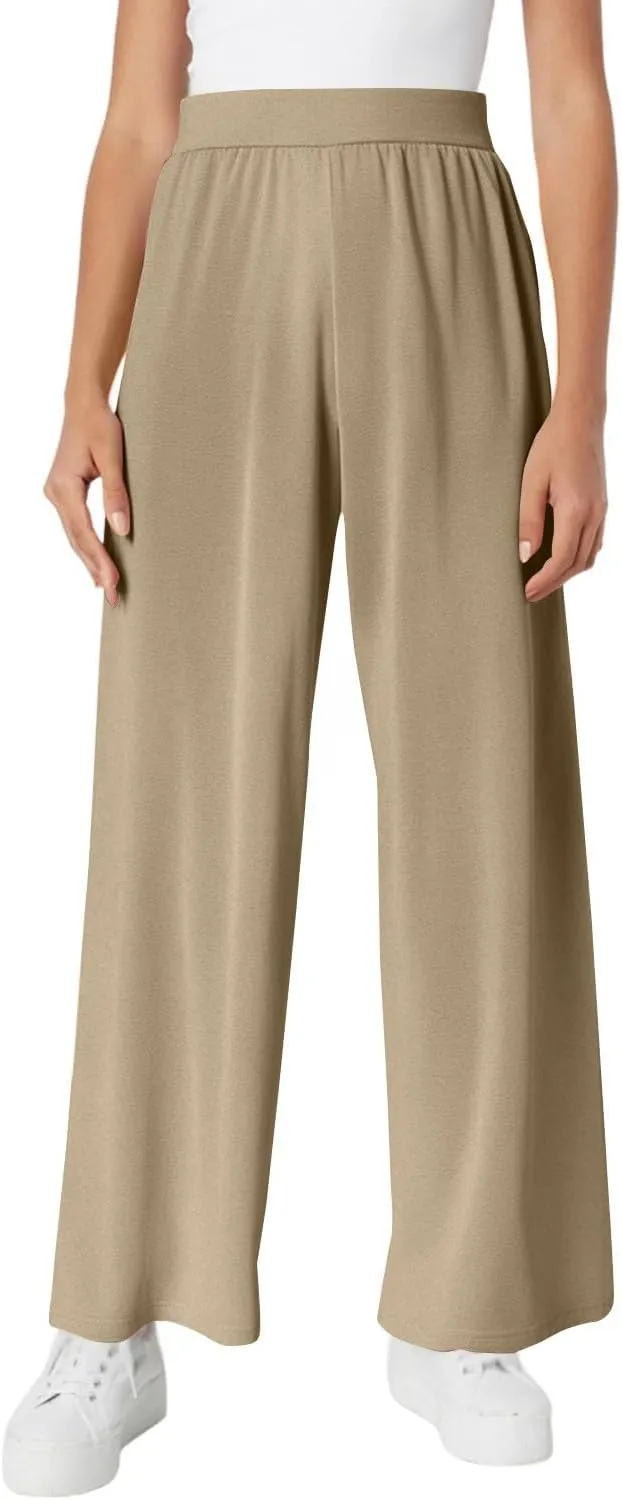 Pants for Women Plus Size Long Wide Leg High Waisted Pants Flowy Pleated Pull On Vacation Trousers with Pockets