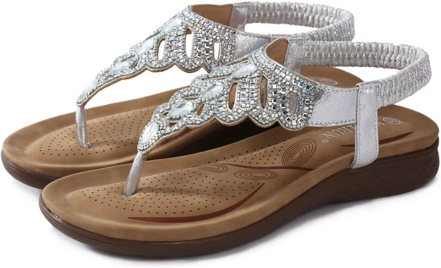 peqiut Orthopedic Wedge Sandals for Women Women's Bohemian Flower Rhinestone Casual Flat Sandals Fashion Ankle Strap Sandals
