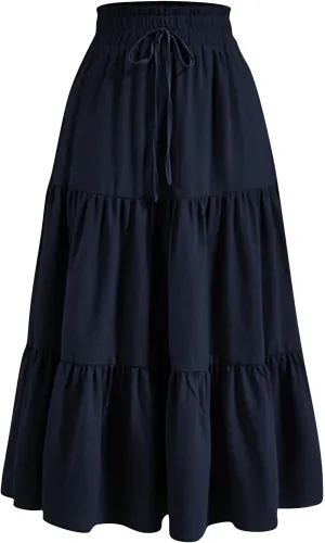 Petite Midi Skirt Maxi Spring Flowy Boho Comfy Tiered Western Pleated Midi Skirts for Women
