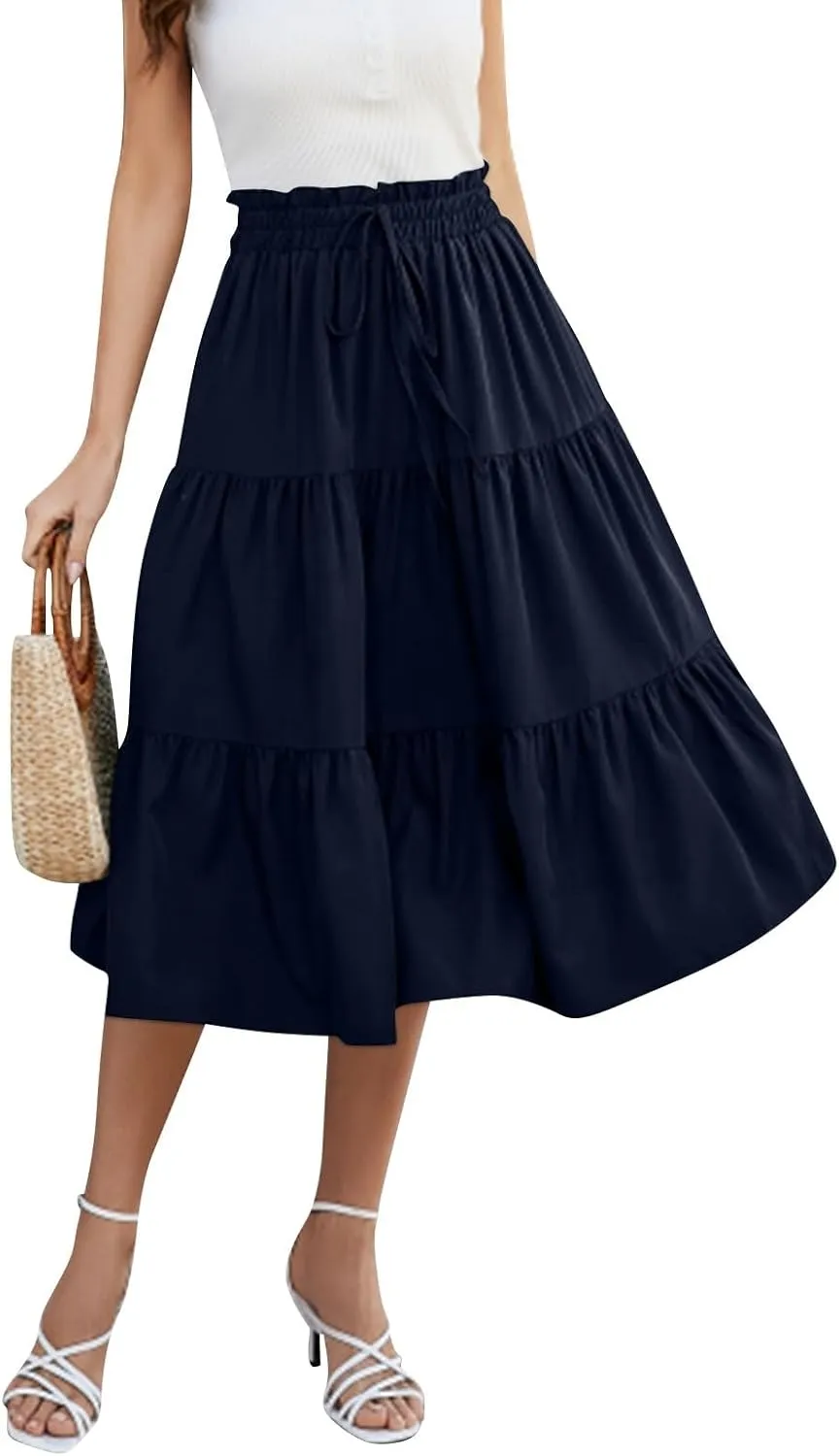Petite Midi Skirt Maxi Spring Flowy Boho Comfy Tiered Western Pleated Midi Skirts for Women