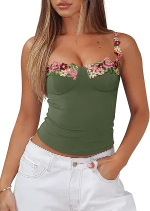 PINKMSTYLE Womens Sexy Floral Bustier Corset Tops Spaghetti Strap Tank Tops Y2K Going Out Tops