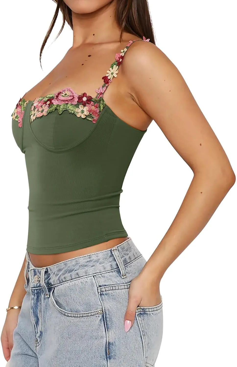 PINKMSTYLE Womens Sexy Floral Bustier Corset Tops Spaghetti Strap Tank Tops Y2K Going Out Tops