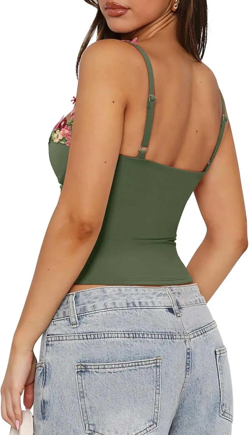 PINKMSTYLE Womens Sexy Floral Bustier Corset Tops Spaghetti Strap Tank Tops Y2K Going Out Tops