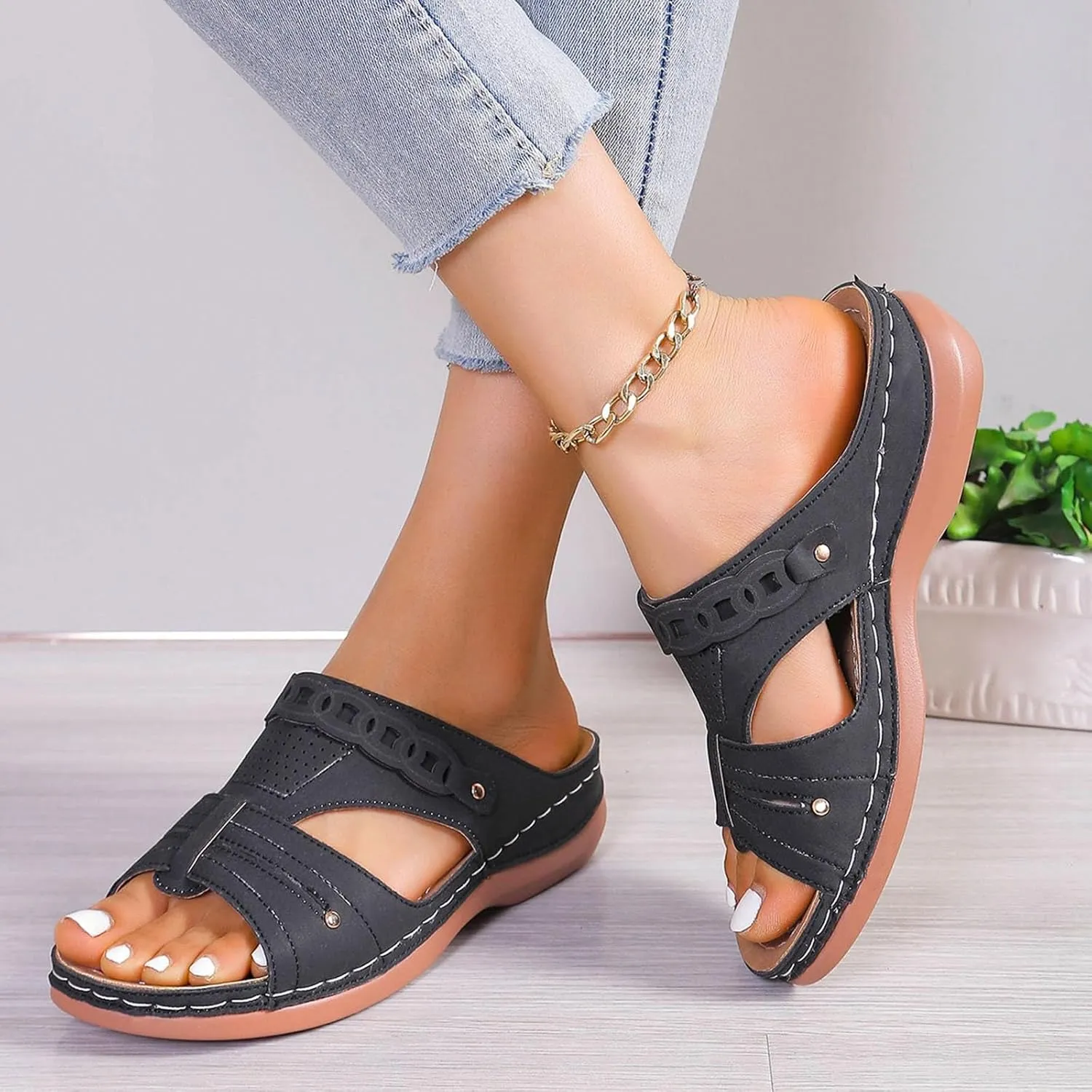 Platform Sandals for Women 2025 Dressy Comfortable Summer Slip On Orthopedic Sandals for Women, Open Toe Hollow Out Breathable Wedges Platform Walking Shoes Slippers