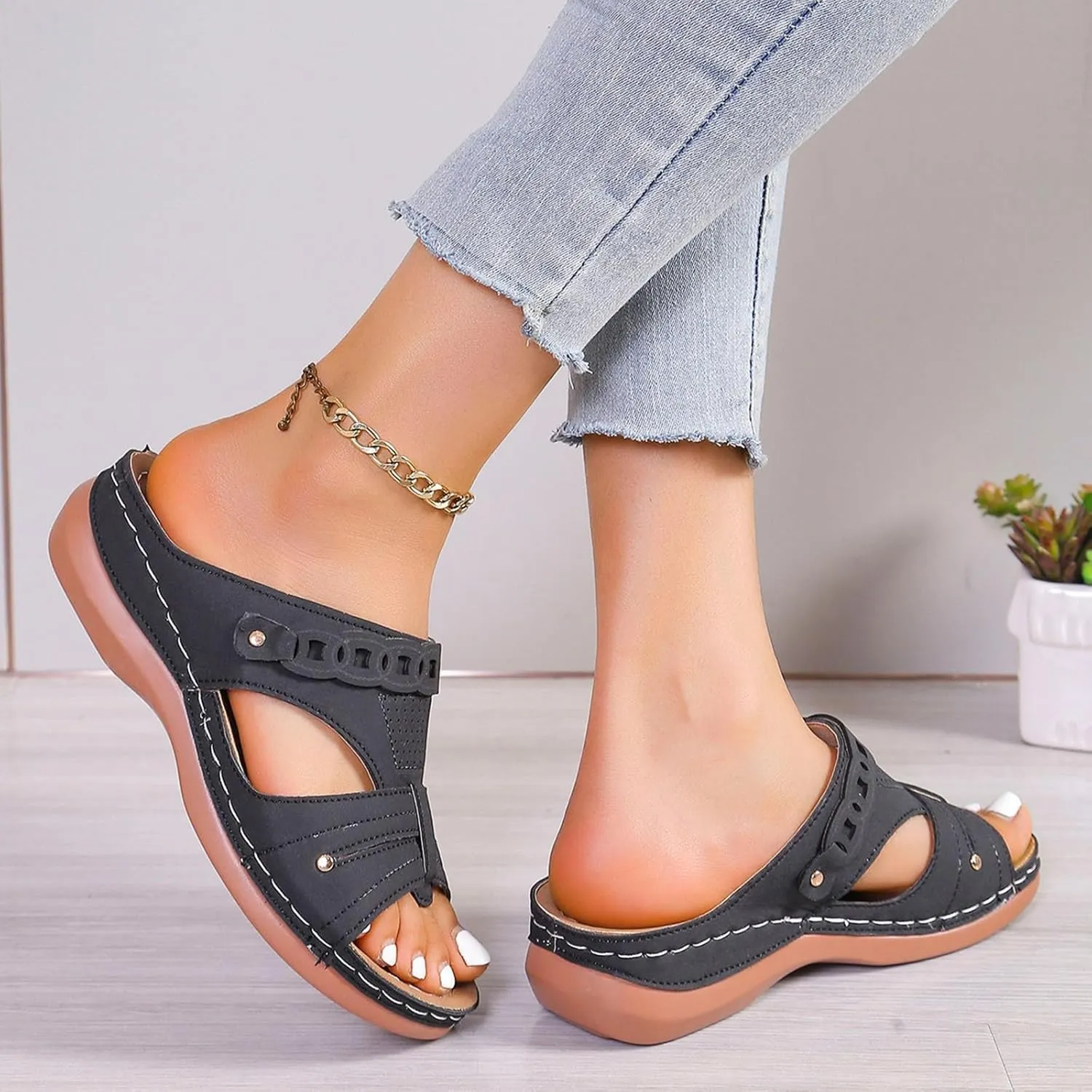 Platform Sandals for Women 2025 Dressy Comfortable Summer Slip On Orthopedic Sandals for Women, Open Toe Hollow Out Breathable Wedges Platform Walking Shoes Slippers