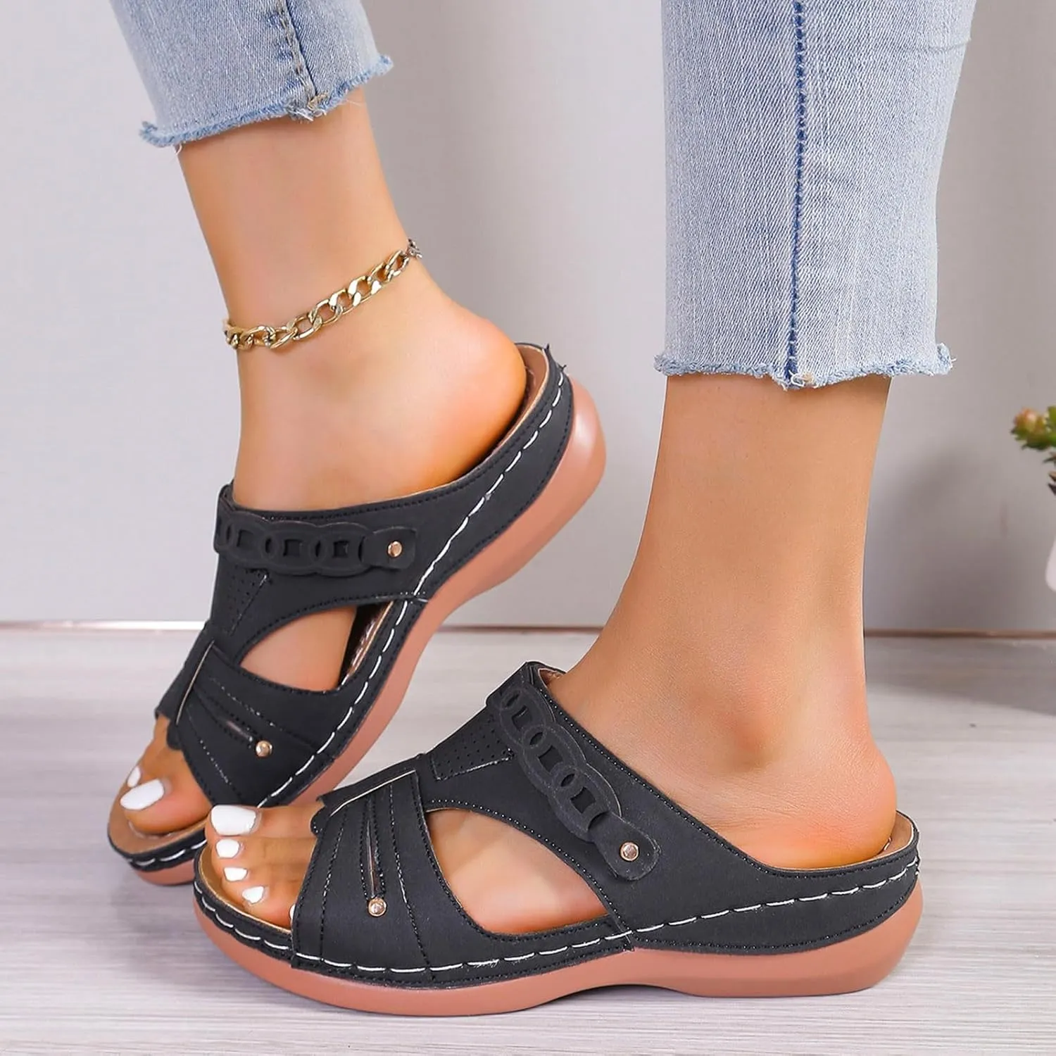 Platform Sandals for Women 2025 Dressy Comfortable Summer Slip On Orthopedic Sandals for Women, Open Toe Hollow Out Breathable Wedges Platform Walking Shoes Slippers