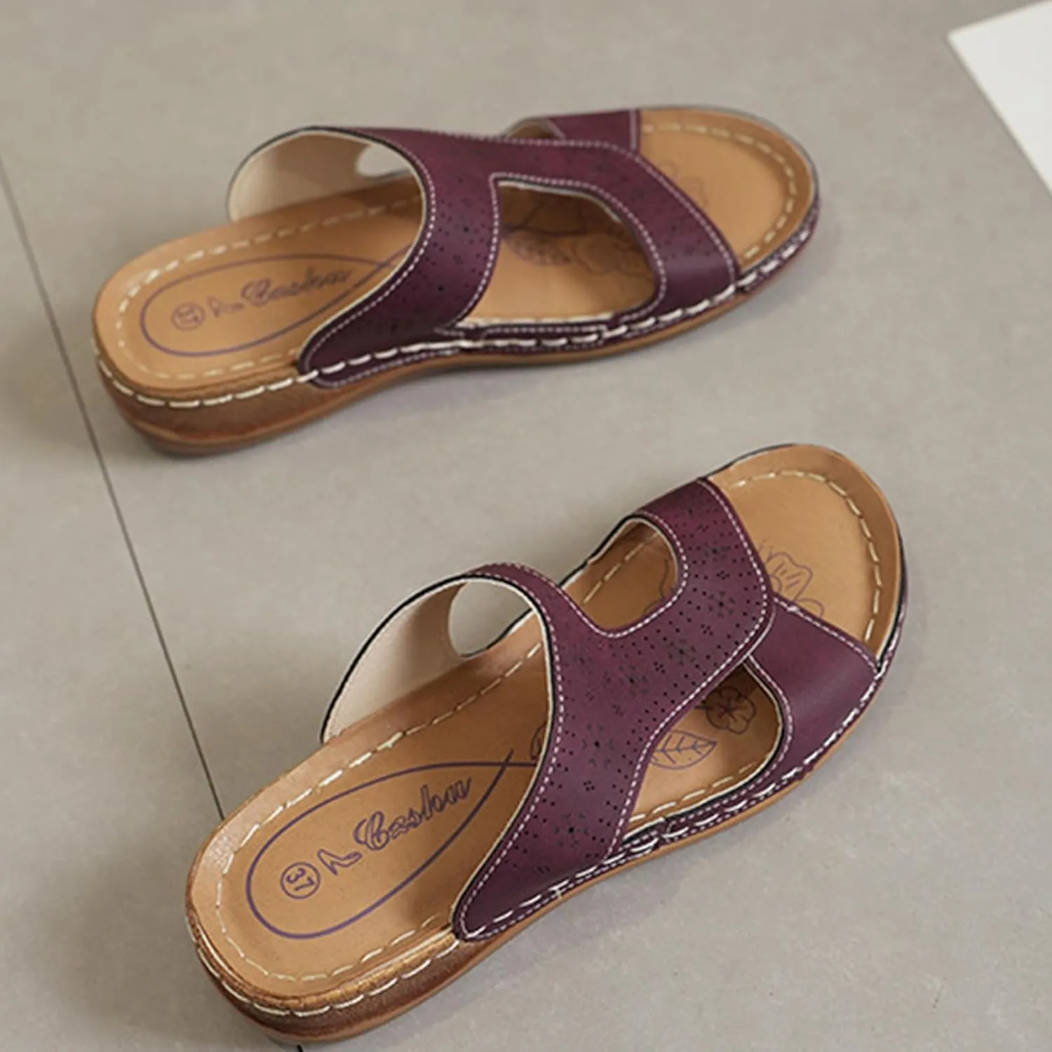 Platform Sandals Women Summer Orthopedic Arch Support Flat Slip on Wide Width Damping Sole Upgradation Stretch Lightweight Heels Diabetic Walking Shoes Dressy Flip Flops Leather Wedge