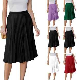 Pleated Knee Length Skirts for Women Dressy Casual High Waisted A Line Skirt Flowy Summer Beach Outfits 2025