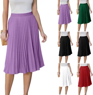 Pleated Knee Length Skirts for Women Dressy Casual High Waisted A Line Skirt Flowy Summer Beach Outfits 2025