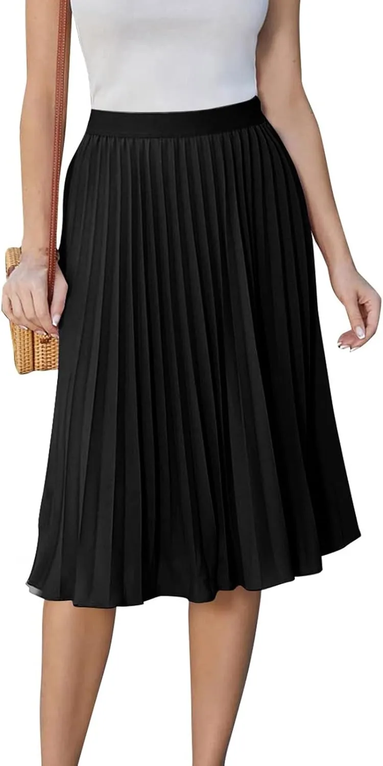 Pleated Knee Length Skirts for Women Dressy Casual High Waisted A Line Skirt Flowy Summer Beach Outfits 2025
