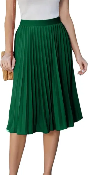 Pleated Knee Length Skirts for Women Dressy Casual High Waisted A Line Skirt Flowy Summer Beach Outfits 2025