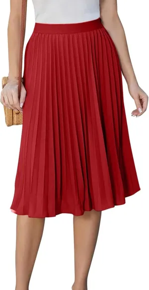 Pleated Knee Length Skirts for Women Dressy Casual High Waisted A Line Skirt Flowy Summer Beach Outfits 2025