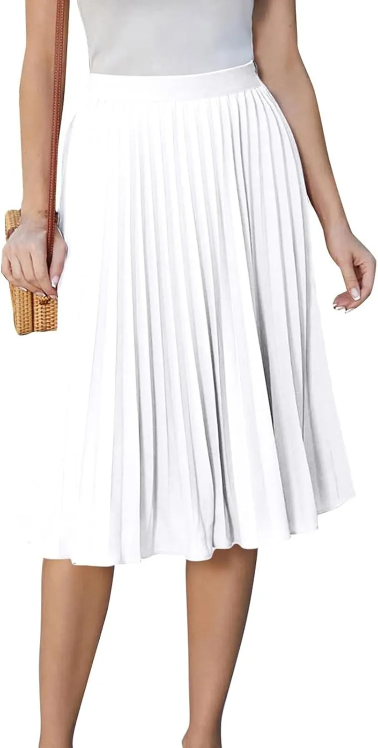 Pleated Knee Length Skirts for Women Dressy Casual High Waisted A Line Skirt Flowy Summer Beach Outfits 2025