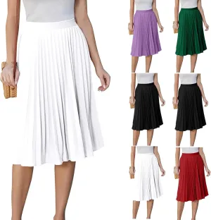 Pleated Knee Length Skirts for Women Dressy Casual High Waisted A Line Skirt Flowy Summer Beach Outfits 2025