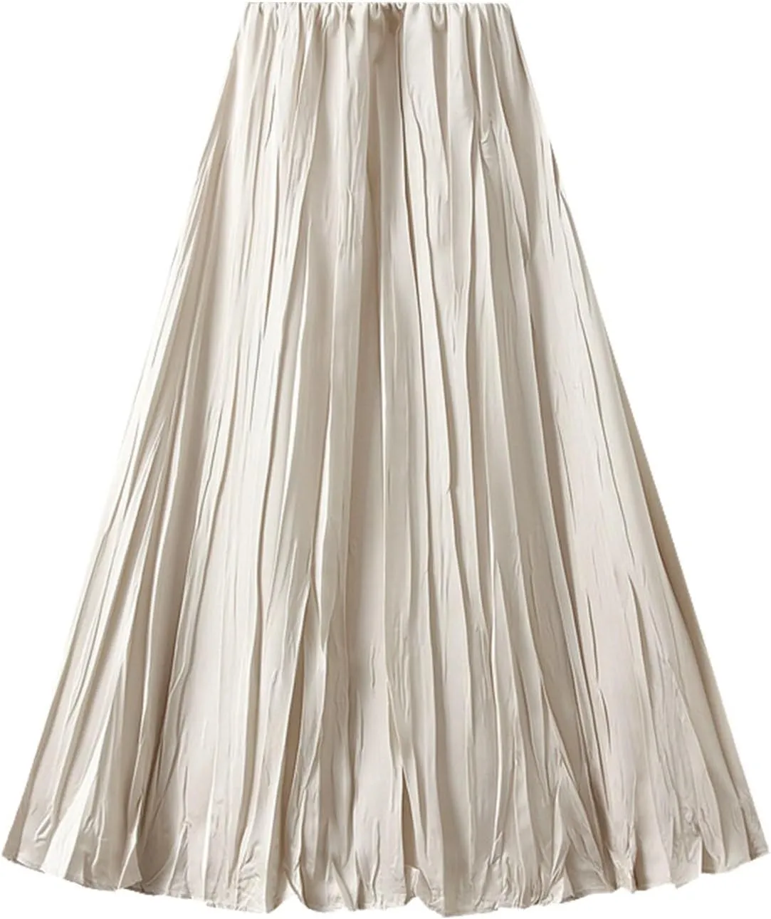 Pleated Midi Skirts for Women 2025 Summer Solid Color Flowy Swing A-Line Elastic Waisted Long Skirt