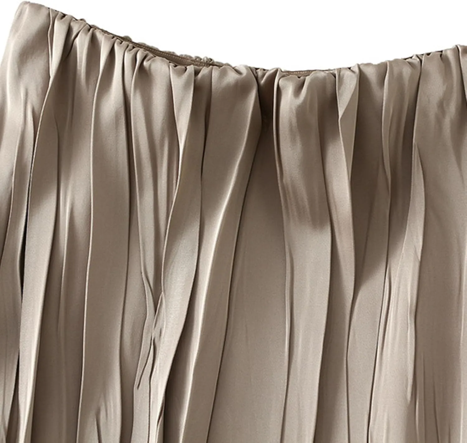 Pleated Midi Skirts for Women 2025 Summer Solid Color Flowy Swing A-Line Elastic Waisted Long Skirt