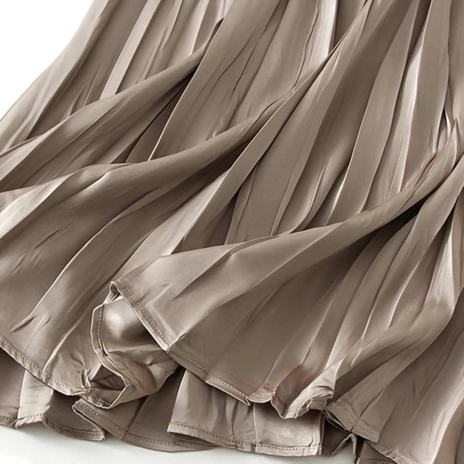 Pleated Midi Skirts for Women 2025 Summer Solid Color Flowy Swing A-Line Elastic Waisted Long Skirt