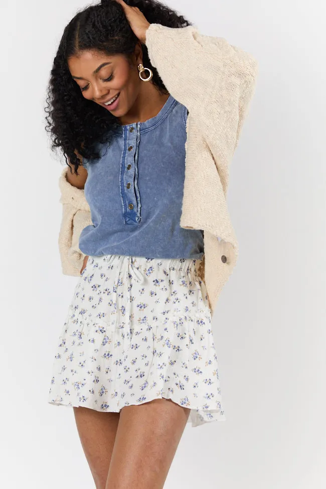 Polished Comfort Blue Acid Wash Henley Tank