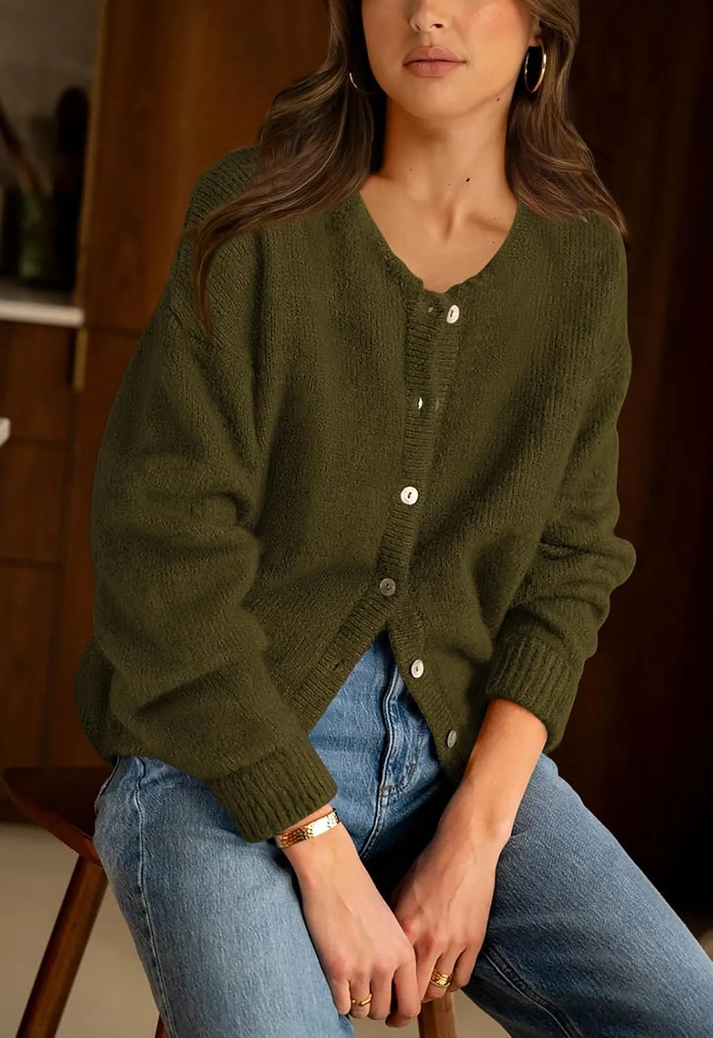 PRETTYGARDEN Long Sleeve Crewneck Button Down Womens Sweaters Spring Open Front Chunky Cardigan Sweaters for Women 2025
