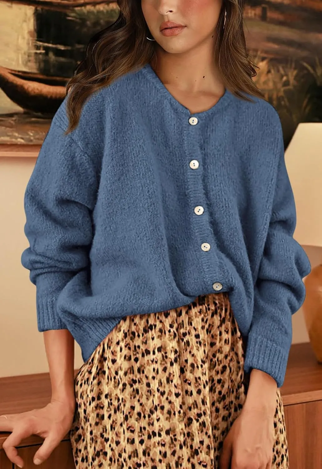PRETTYGARDEN Long Sleeve Crewneck Button Down Womens Sweaters Spring Open Front Chunky Cardigan Sweaters for Women 2025