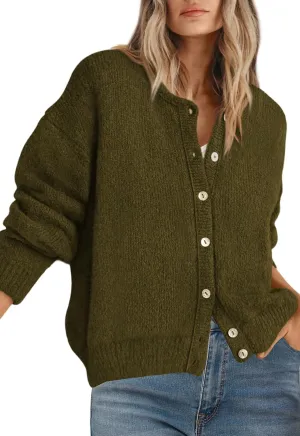 PRETTYGARDEN Long Sleeve Crewneck Button Down Womens Sweaters Spring Open Front Chunky Cardigan Sweaters for Women 2025