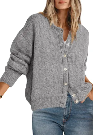 PRETTYGARDEN Long Sleeve Crewneck Button Down Womens Sweaters Spring Open Front Chunky Cardigan Sweaters for Women 2025