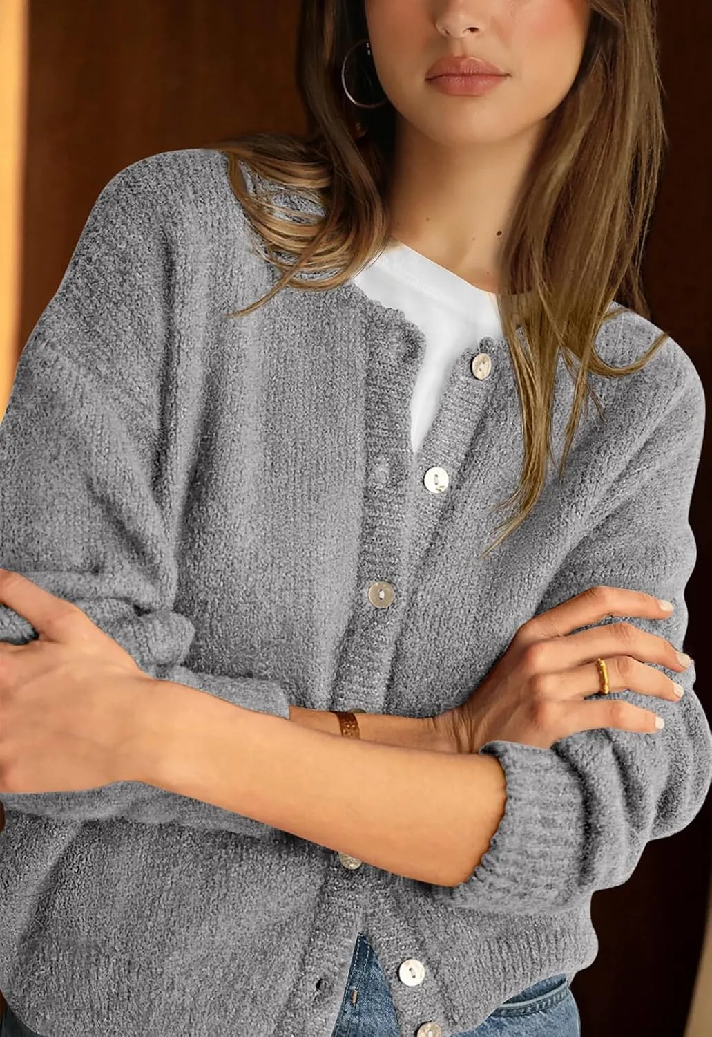 PRETTYGARDEN Long Sleeve Crewneck Button Down Womens Sweaters Spring Open Front Chunky Cardigan Sweaters for Women 2025