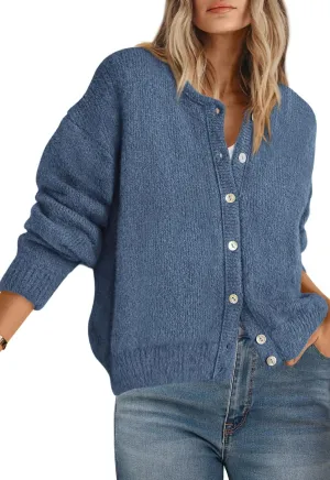 PRETTYGARDEN Long Sleeve Crewneck Button Down Womens Sweaters Spring Open Front Chunky Cardigan Sweaters for Women 2025