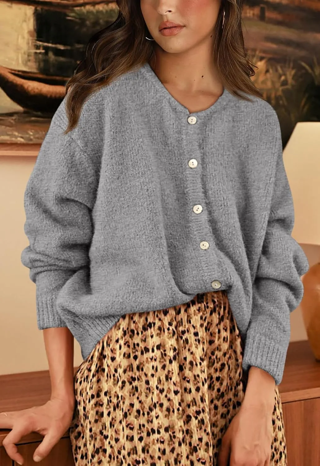 PRETTYGARDEN Long Sleeve Crewneck Button Down Womens Sweaters Spring Open Front Chunky Cardigan Sweaters for Women 2025