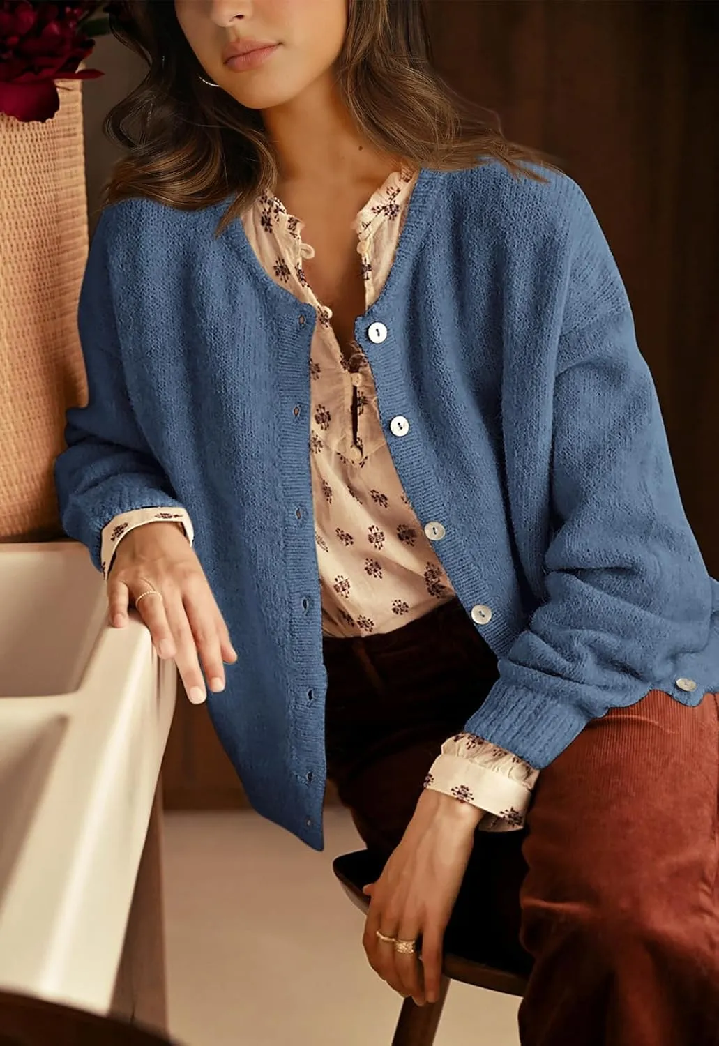 PRETTYGARDEN Long Sleeve Crewneck Button Down Womens Sweaters Spring Open Front Chunky Cardigan Sweaters for Women 2025
