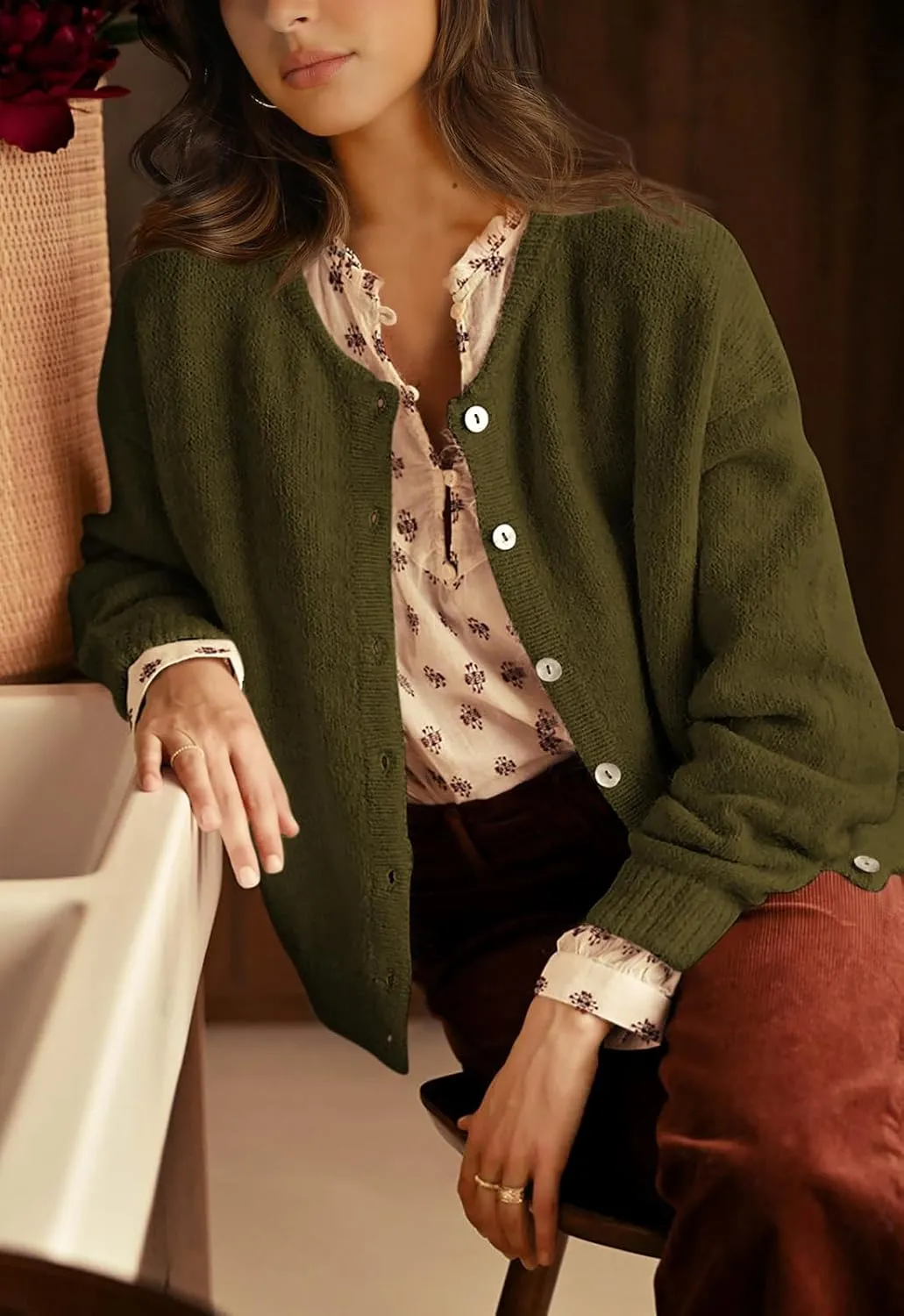 PRETTYGARDEN Long Sleeve Crewneck Button Down Womens Sweaters Spring Open Front Chunky Cardigan Sweaters for Women 2025