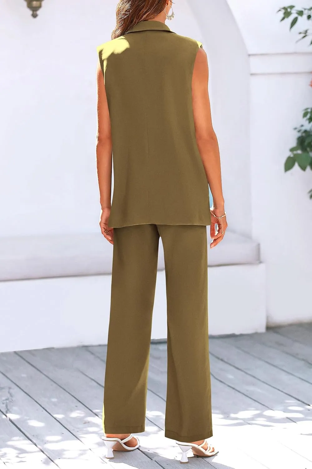 PRETTYGARDEN Women's 2 Piece Outfits Sleeveless Suit Vest and Wide Leg Pants Business Casual Blazer Sets
