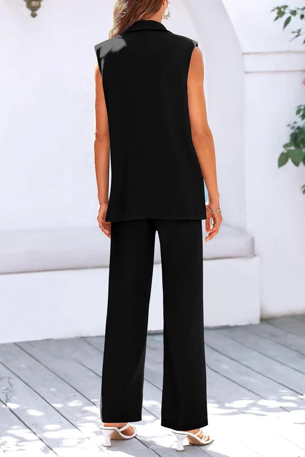 PRETTYGARDEN Women's 2 Piece Outfits Sleeveless Suit Vest and Wide Leg Pants Business Casual Blazer Sets