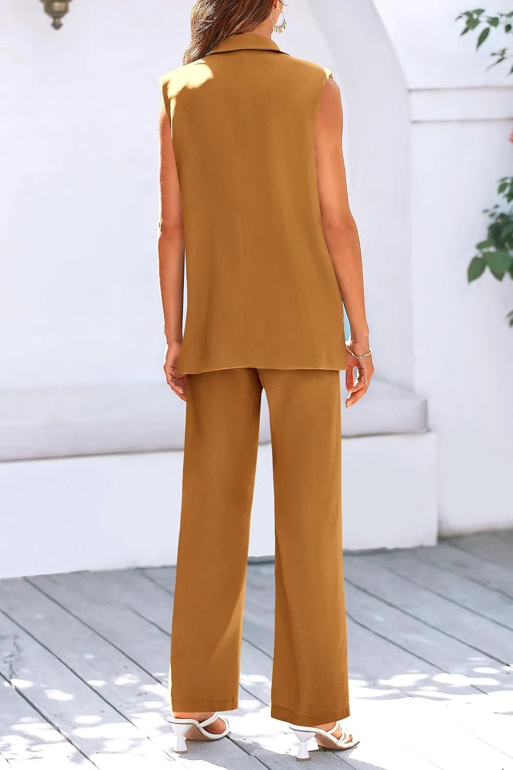PRETTYGARDEN Women's 2 Piece Outfits Sleeveless Suit Vest and Wide Leg Pants Business Casual Blazer Sets
