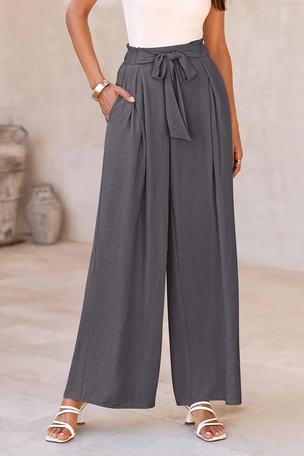 PRETTYGARDEN Women's Wide Leg Work Pants Business Casual High Waisted Loose Palazzo Trouser Summer Clothes