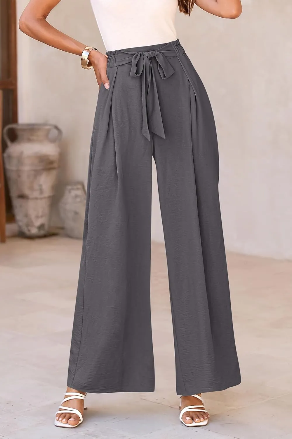 PRETTYGARDEN Women's Wide Leg Work Pants Business Casual High Waisted Loose Palazzo Trouser Summer Clothes